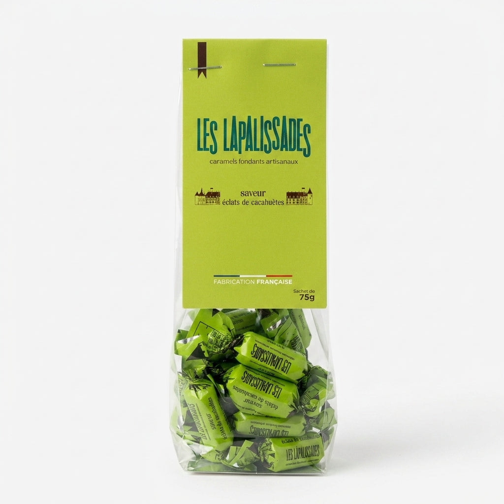 Étui de caramels fondants 75 g saveur éclats de cacahuètes — Les Lapalissades®