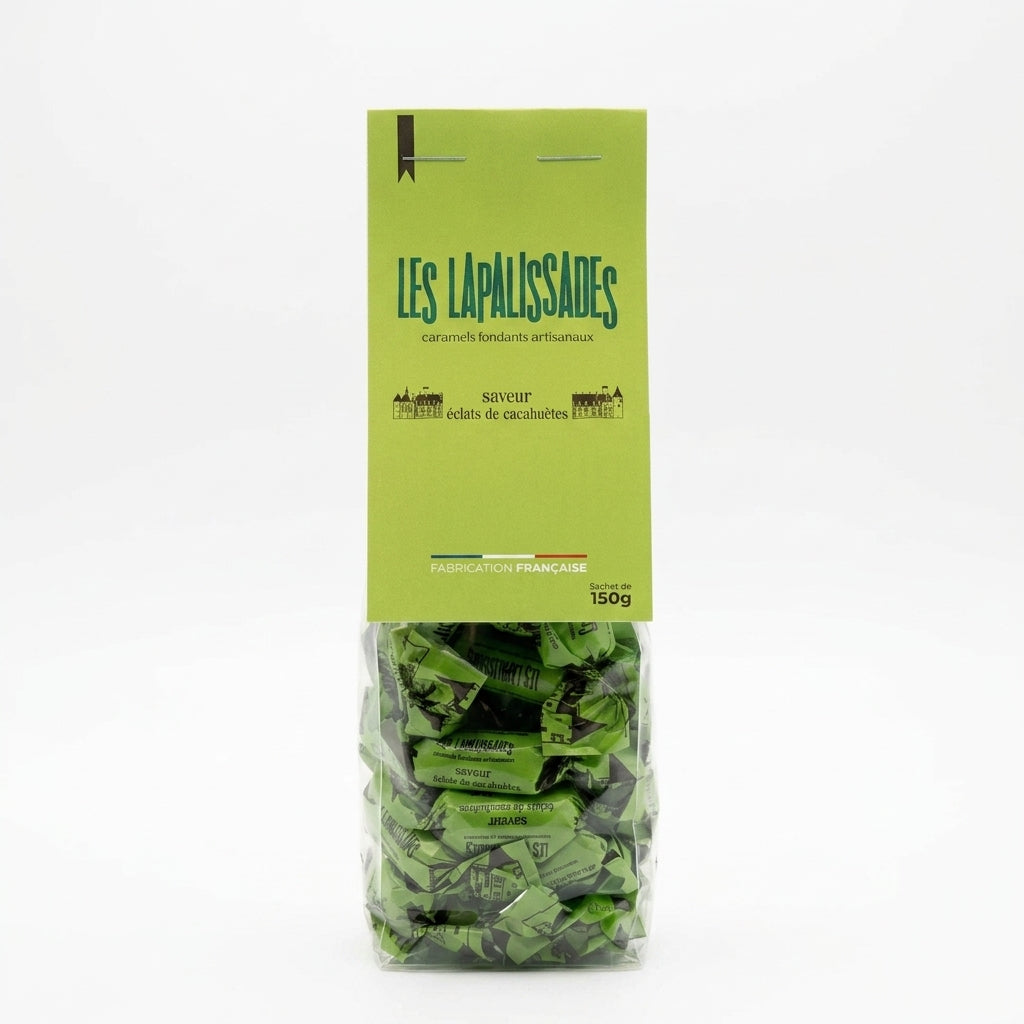 Sachet de caramels fondants 150 g saveur éclats de cacahuètes — Les Lapalissades®